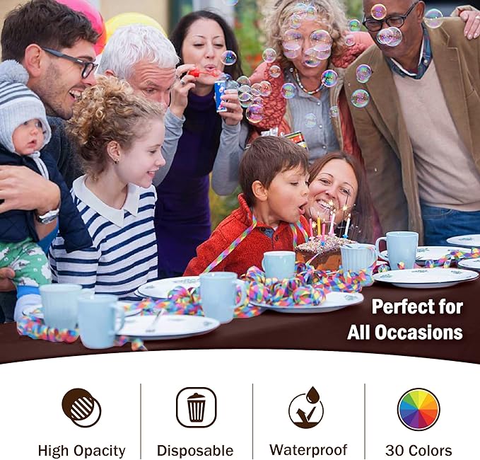 Party Solids 6-Pack Premium Plastic Tablecloth 54in. X 108in. Rectangle Plastic Table Cover - Brown