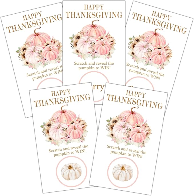Thanksgiving Scratch Off Cards, Autumn Pumpkin Games For Family Party, Friendsgiving Party Favors For Adults, Pink Thanksgiving Supplies Decorations, Pack Of 50, 06