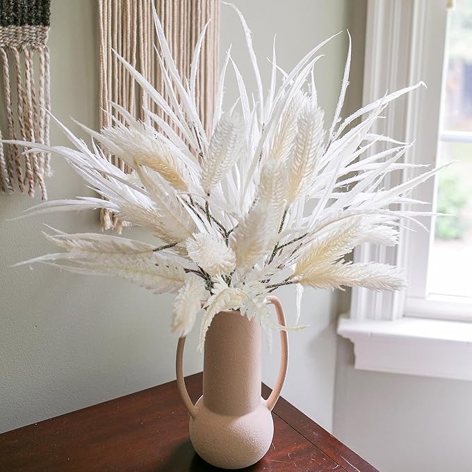 7 PCS Christmas Stems for Vases, 26 in Faux Stems Fake Plants Winter Stem Greenery Branches Fake Leaves Faux Foliage for DIY Craft Garland Home Kitchen Office Indoor Centerpiece Table Decor, White