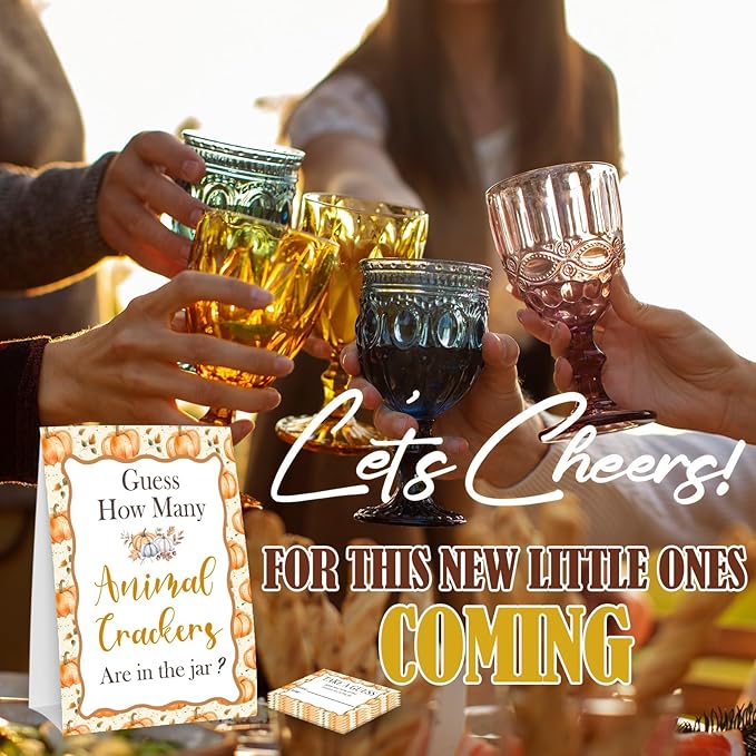 Little Pumpkin Guess How Many Animal Crackers - Thanksgiving Baby Shower Card Set (1 Sign With 50 Guess Cards), Fall Gender Reveal Party Favor Supplies -A23