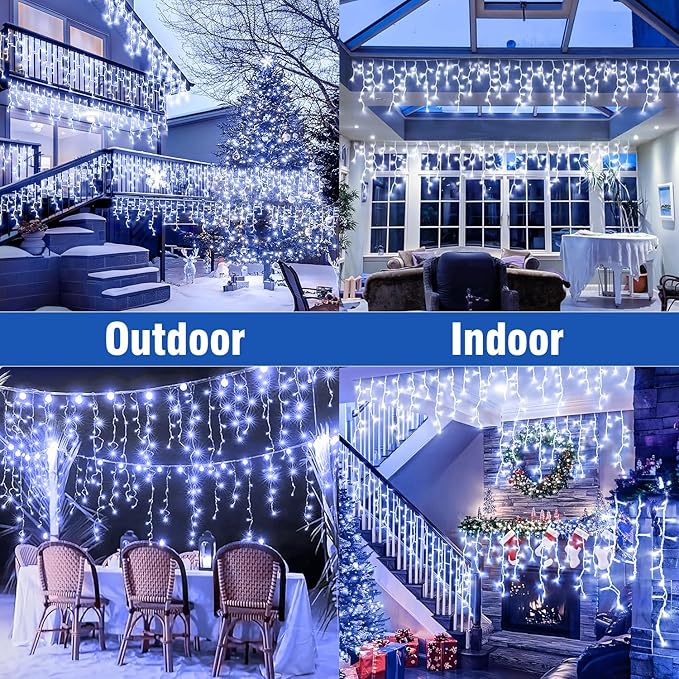 320 LED White Icicle Lights Outdoor Waterproof, 32.8FT Connectable Christmas String Lights with Remote & Timer, 8 Lighting Modes Dimmable Holiday Wedding Party Decorations