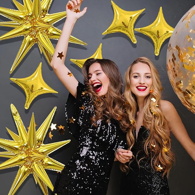 8PCS Gold Star Balloons, 22Inch Large Explosion Star Balloons Aluminum Foil Balloon for Birthday Party Wedding Anniversary New Year Graduation Party Decorations Supplies
