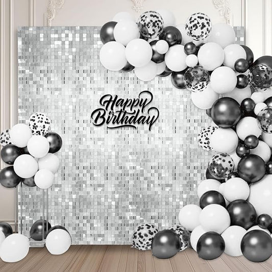 36 PCS Silver Shimmer Wall Backdrop, Square Sequin Photo Backdrops Panel, Glitter Wall Background for Birthdays, Weddings, Halloween, Engagements, Disco Bachelorette Party Decoration (6FTx6FT)
