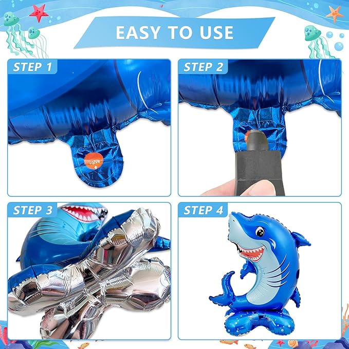 7 Pcs Ocean Animal Balloons - Standing Turtle Seahorse Dolphin Shark Crab Lobster Sea Lion Foil Balloons for Under The Sea Themed Party Decorations