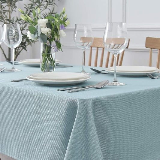 maxmill Jacquard Square Tablecloth Stain Resistant Spillproof Wrinkle Free Washable Soft Table Cloth, Decorative Fabric Table Cover for Dining Room, Indoor and Outdoor Use, 52 x 52 Inch, Dusty Blue