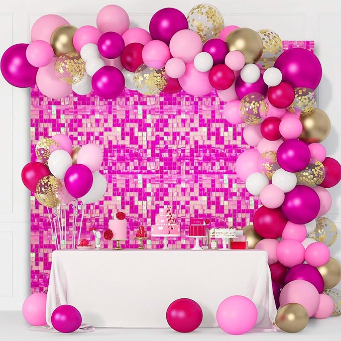 36 PCS Colorful Rose Shimmer Wall Backdrop, Square Sequin Photo Backdrops Panel, Glitter Wall Background for Birthdays, Weddings, Halloween, Engagements, Disco Bachelorette Party Decoration (6FTx6FT)