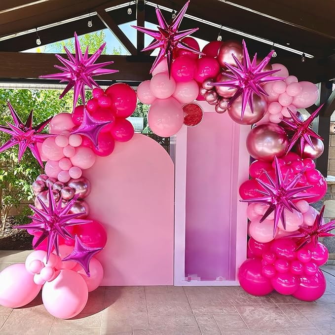 Hot Pink Star Balloon,Pink 6Pcs 22Inch Explosion Star Balloons and 10Pcs 10Inch Four Angle Balloons Kit for Girls Women Birthday Anniversary Baby Shower Wedding Party Decorations