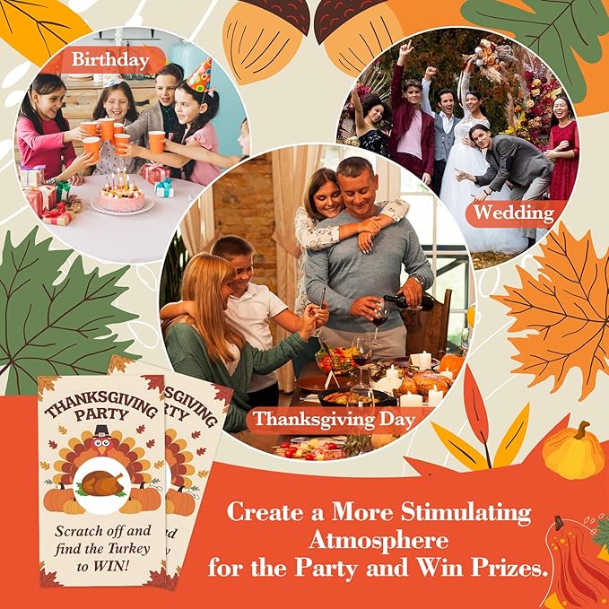Thanksgiving Scratch Off Cards, 50pcs Fall Harvest Party Scratch Off Tickets, Autumn Game Cards for Adults Family Groups Supplies Classroom Activities - B01