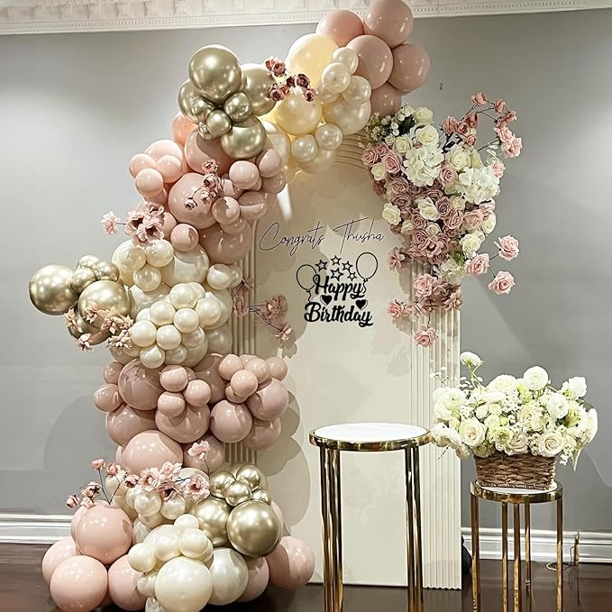 Dusty Pink Beige Balloons, 60 Pcs 12 Inch Pink Sand White Balloons, Metallic Gold Nude Cream Balloon for Girls Women Birthday Pastel Bridal Shower Boho Wedding Baby Shower Engagement Party Decoration
