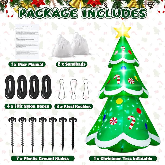 14FT Christmas Inflatable Decorations, Giant Blow Up Xmas Tree, Lighted Up Christmas Tree Inflatables with Rotating Snowflake Lamp, Colorful Yard Decoration for Xmas Holiday Lawn Party