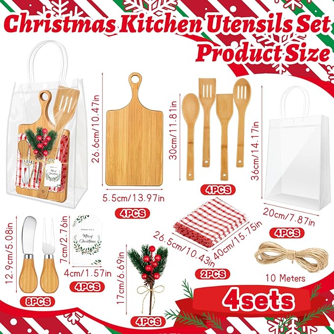 4 Set Christmas Gifts Kitchen Utensils Set Bamboo Spatula Mini Cheese Board Tag for Christmas Holiday Gift Kitchen utensils