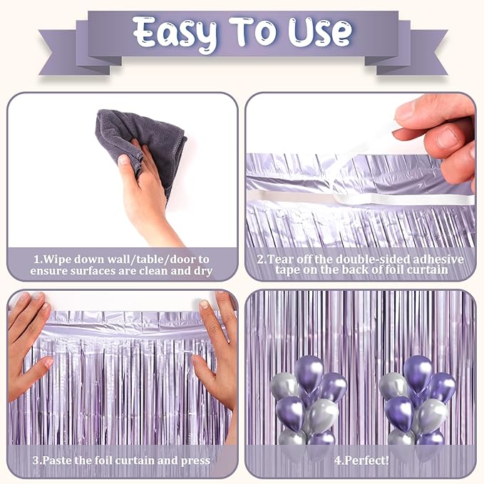 2 Pack Light Purple Foil Fringe Backdrop Curtains, Tinsel Streamers Party Decorations, Fringe Backdrop, Door Shimmer for Baby Shower or Birthday Party