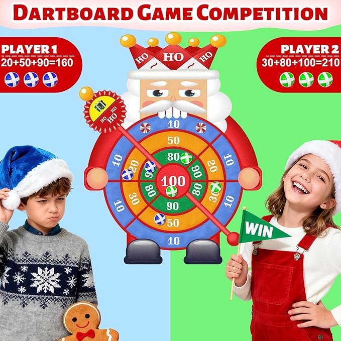 30" Christmas Games Decorations, Large Santa Nutcracker Dart Board Game for Kids with Sticky Balls, Christmas Party Supplies Indoor Outdoor Decor Xmas Birthday Gifts for Boys Girls Stocking Stuffers