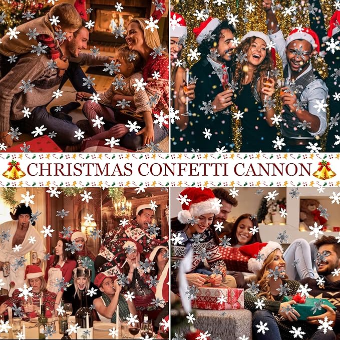 Party Poppers Snowflakes Confetti Cannon 2 Pack Confetti Popper for Christmas 12Inch Confetti Shooters Christmas Snowflakes Confetti Party Cannons Bulk for New Year Festival Holiday Celebrations
