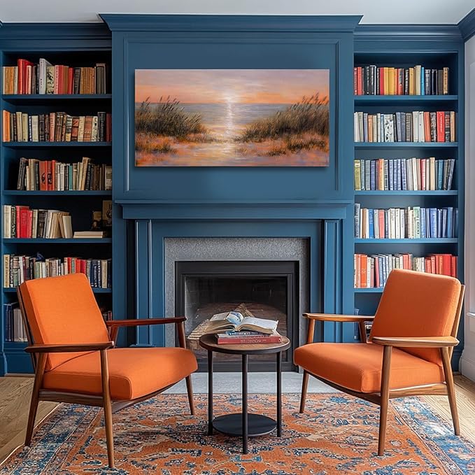 Coastal Wall Art Colorful Scenery Artwork Orange Sunset Wall Decorations for Living Room 24"x48" Nature Photo Prints for Bedroom Dining Room