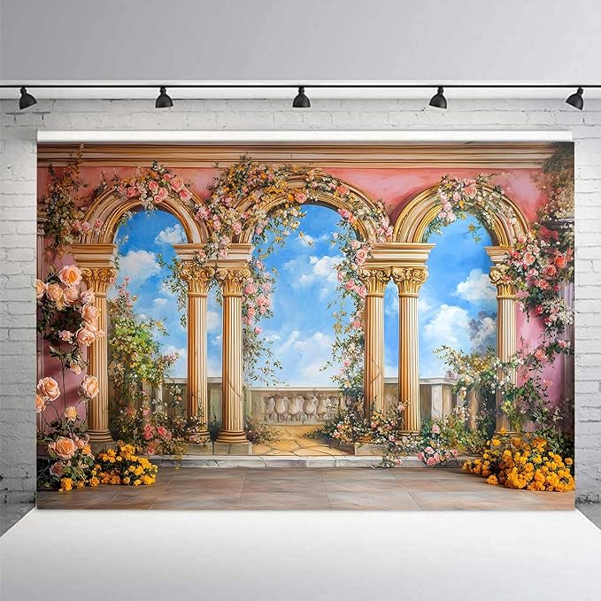 Palace Backdrop Vintage Interior Wall Backdrop Rose Floral Background Palace Hall Backdrops for Prom Birthday Bridal Shower Portrait Engagement Background Studio YUNBDJ1852