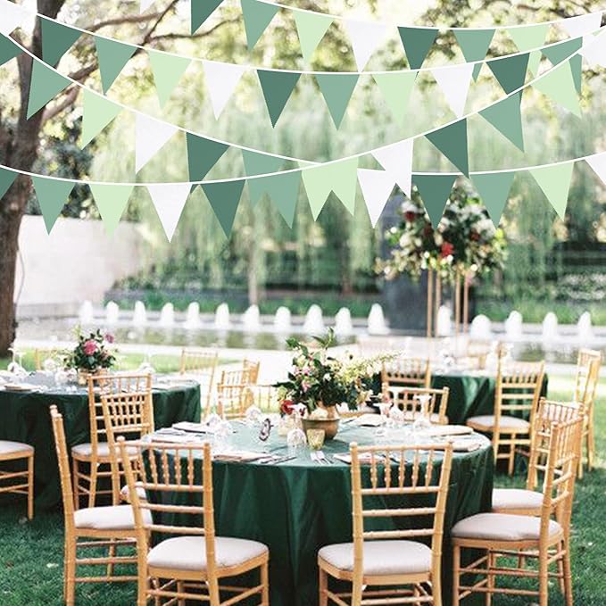 32Ft Sage Green Party Decorations Avocado Green Triangle Flag Fabric Banner Pennant Bunting Garland Streamers for Birthday Wedding Baby Shower Jungle Safari Summer Golf Christmas Outdoor Party Decor