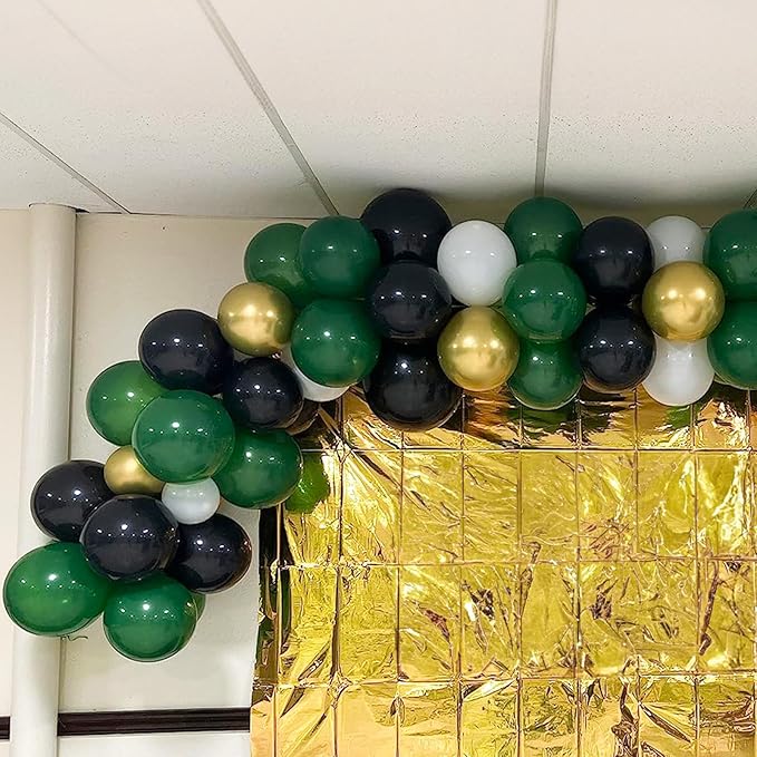 Black Gold Green Balloons 60 Pcs Dark Green White Black Metallic Gold Balloons 12 Inch Football Soccer Video Game Christmas Balloon for Boy Men Jungle Graduation Baby Shower Birthday Party Decorations