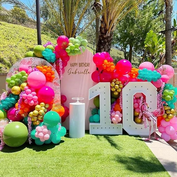 Tropical Balloons Kit, 60 PCS 12Inch Hawaiian Balloons Hot Pink Orange Teal Green and Gold Colorful Balloon for Summer Birthday Baby Shower Tropical Aloha Luau Pool Party Decorations
