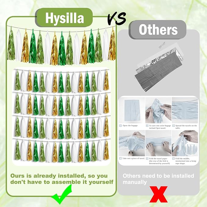 3P Sage-Green Beige-Mint Gold Foil Fringe Metallic Tassel Garland Banner, Tassels Banner Streamers for Parade Floats, Bachelorette, Wedding, Birthday, Christmas, Bridal/Baby Shower Party Decorations