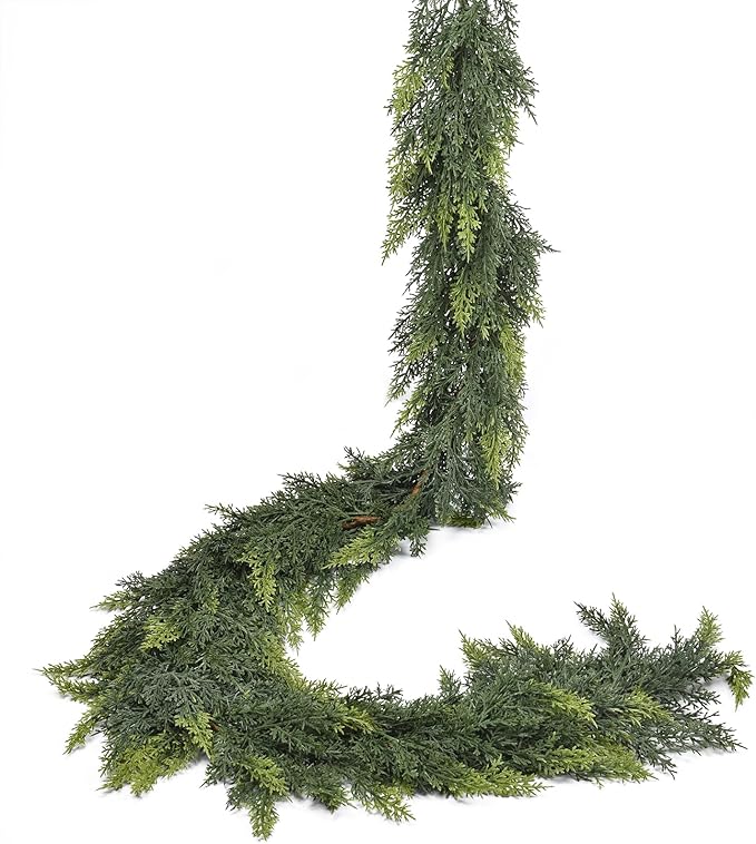 Artificial Christmas Cedar Garland, 6 Ft Realistic Cypress Pine Greenery for Indoor Outdoor Holiday Decoration, Mantel, Fireplace