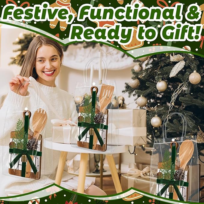 12 Set Christmas Gift Kitchen Utensils Set Acacia Spatula Mini Cheese Board Pine Cones for Christmas Kitchen Holiday Gift Party Decor