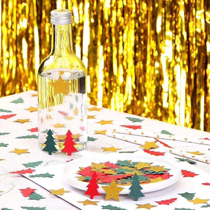 Christmas Holiday Confetti Glitter Sprinkles Red Green White Christmas Tree Star Table Confetti 300pcs,Thanksgiving, Weddings, New Years, Birthdays, Winter Party Decoration Lasting Surprise