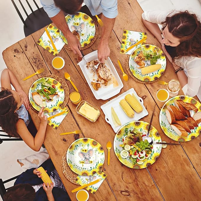 Xigejob Elephant Baby Shower Party Supplies - Elephant Baby Shower Birthday Decorations Tableware Include Plates, Cups, Napkins, Tablecloth, Cutlery, Straws | Serves 24