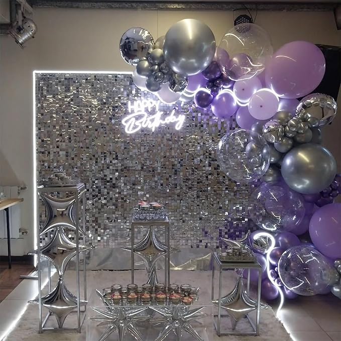 Silver Shimmer Wall Backdrop 48 Panels Cover 8 x 6 Ft, Photo Backdrops for Wedding,Anniversary,Birthday,Party Decoration