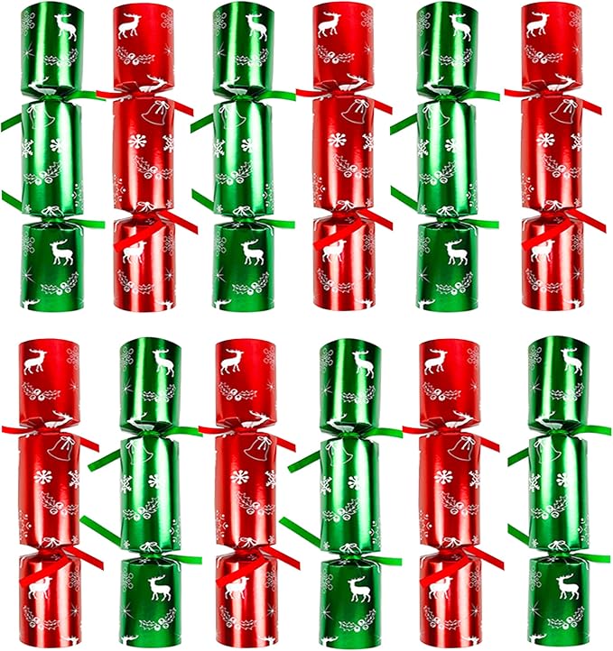 12 Pack Christmas No-snap Party Table Favors, Christmas themed Holiday Supplies with Party Hat, Joke & Little Gift Inside for Kids Adults Xmas Gift