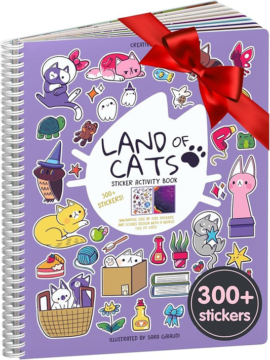 Land of Cats Sticker + Coloring Book (300+ Cat Stickers for Kids & 8 Scenes) by Cupkin, Side by Side Activity Book Design, Cat Sticker Books Kids Ages 4-8, Also Great for Older Boys & Girls
