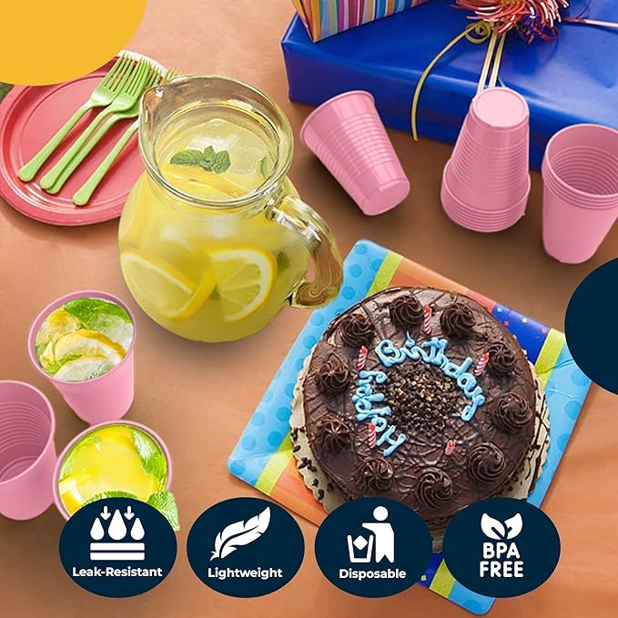 Exquisite Party Solids 12 Oz Pink Plastic Cups For Party Supplies 50 Pack | Pink Disposable Cups Plastic | Disposable Drinkware For Parties, Events & Everyday