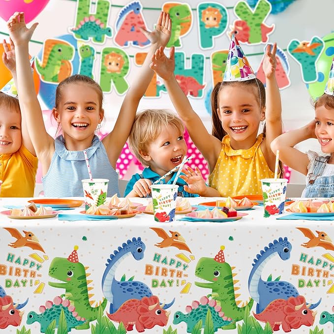 Dinosaur Birthday Party Supplies Disposable Paper Plates Napkins Cups Tablecloth and Banner for Dinosaur Party Decorations Serve 25