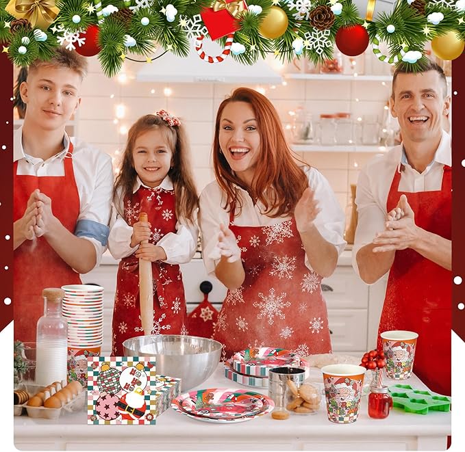 Hsei 250 Pcs Groovy Christmas Plates and Napkins Party decorations Disposable Tableware Sets Baby Shower Birthday Party Supplies Serves 50 Guests Dinnerware Bridal Baby Shower Party Favors