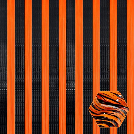 3 Pack Black Orange Foil Fringe Curtain Backdrop, 3.28Ft x 8.2Ft Metallic Tinsel Foil Fringe Streamer Curtains for Photo Booth, Mother's Day, Easter, Birthday, Wedding Party Decorations