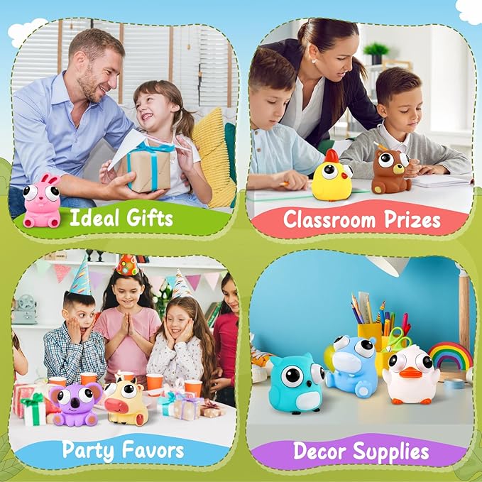 8 Pack Animal Squishy Fidget Toys, Cute Squishies Toys for Kids Adults, Pop Out Eyes Toy, Popping Eye Stress Relief Toy, Easter Basket Stuffers, Party Favors, Goodie Bag Stuffers and Classroom Prizes