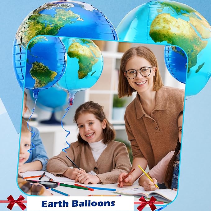 16 Pack 22 Inch Globe Balloons Large 4D Earth Balloon Jumbo World Map Foil Balloons for Space Theme Party Decor Teaching Supplies, 2 Styles