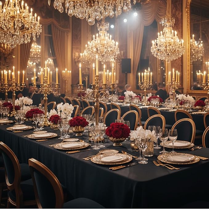 10-Pack Black Tablecloths for Rectangle Tables, 70 x 120 Inches, Stain-Resistant Polyester Fabric for 6 Foot Tables - Washable Table Covers for Weddings, Banquets, Birthday Parties, Events