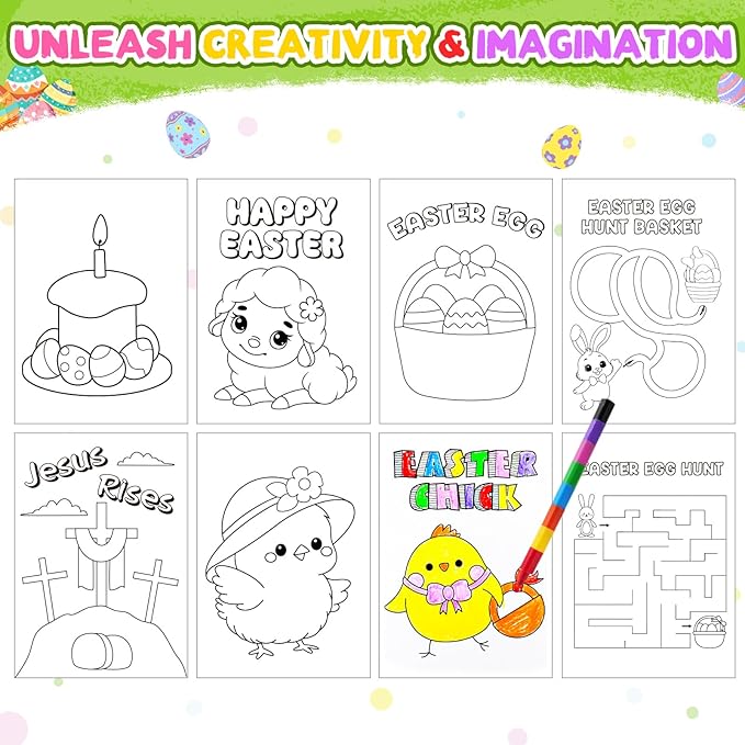 ZMLM 24 Coloring Books for Kids Party Favors: Bulk 24 Crayons Mini Coloring Books for Kids Ages 4-8 Birthday Goodie Bags Stuffers Toddlers Return Gifts Classroom Prizes Teacher Crafts (Easter)