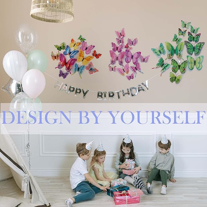 Butterfly Wall Decor 24/48 PCS, 3D Butterflies Stickers for Party Decorations with Magnets (Green, 24)