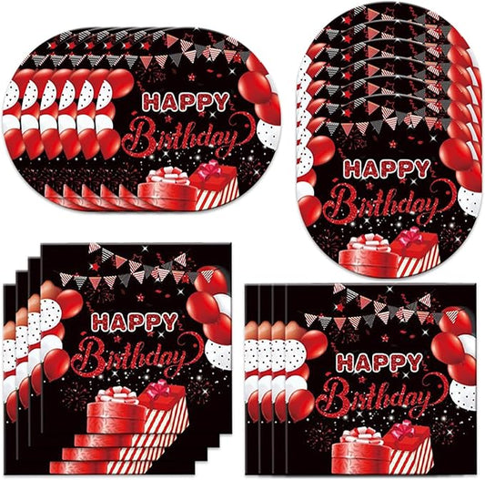 40pcs Red and Black Birthday Party Decorations Red Birthday Decorations Disposable Tableware Include Plates Napkins For 20 Guests