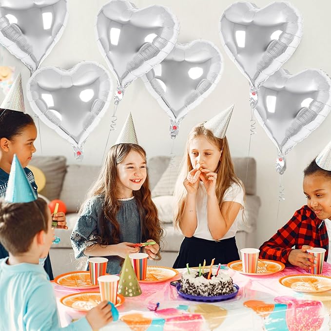 12 Pcs Sliver Heart Balloons,18 Inch Heart Shape Foil Balloons Love Balloon Valentine Balloon for Birthday Party Wedding Engagement Party Baby Shower Valentine Day Decorations (sliver)