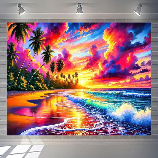 Beach Backdrop Banner 7.5x5.9ft Summer Hawaii Tropical Photography Backdrops Banner Vivid Pinks Sky Background for Outdoor Photo Party Decoration Sunshine Hawaii Themed