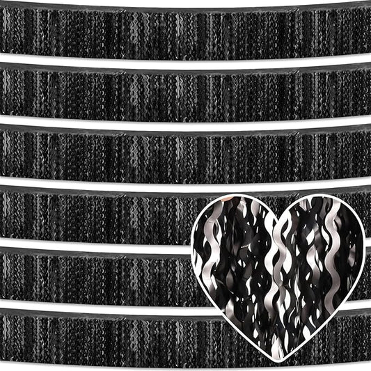 6 Pack 10 Feet Black Wave Foil Fringe Garland Metallic Tinsel Streamers Banner Wall Hanging Curtain Backdrop for Parade Floats, Mother's Day, Easter, Wedding, Birthday Party Decoration