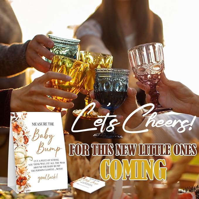 Little Pumpkin Measure The Baby Bump - Thanksgiving Baby Shower Card Set (1 Sign With 50 Guess Cards), Fall Gender Reveal Party Favor Supplies -A12