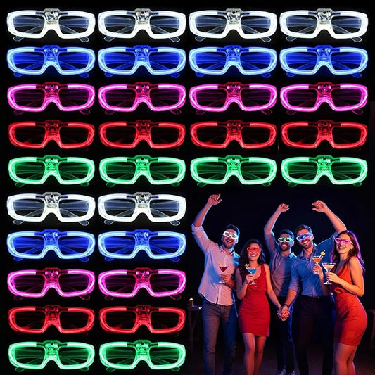 28 Packs LED Glasses 5 neon color 3 Light Modes Glow Sticks Light Up Glasses,Glow In The Dark Party Supplies Favors for Kids Adults Flashing toy fit Valentine's Day Easter Christmas Halloween Birthday