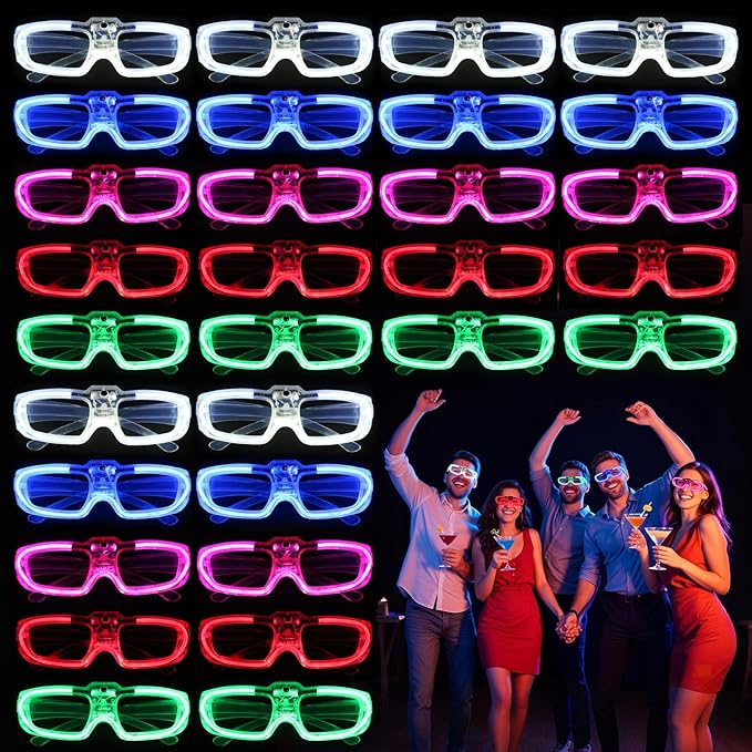 70 Packs LED Glasses 5 neon color 3 Light Modes Glow Sticks Light Up Glasses,Glow In The Dark Party Supplies Favors for Kids Adults Flashing toy fit Valentine's Day Easter Christmas Halloween Birthday