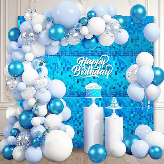 36 PCS Lake Blue Shimmer Wall Backdrop, Laser Square Sequin Photo Backdrops Panel, Glitter Wall Background for Birthdays, Weddings, Halloween, Engagements, Disco Bachelorette Party Decoration (6x6FT)
