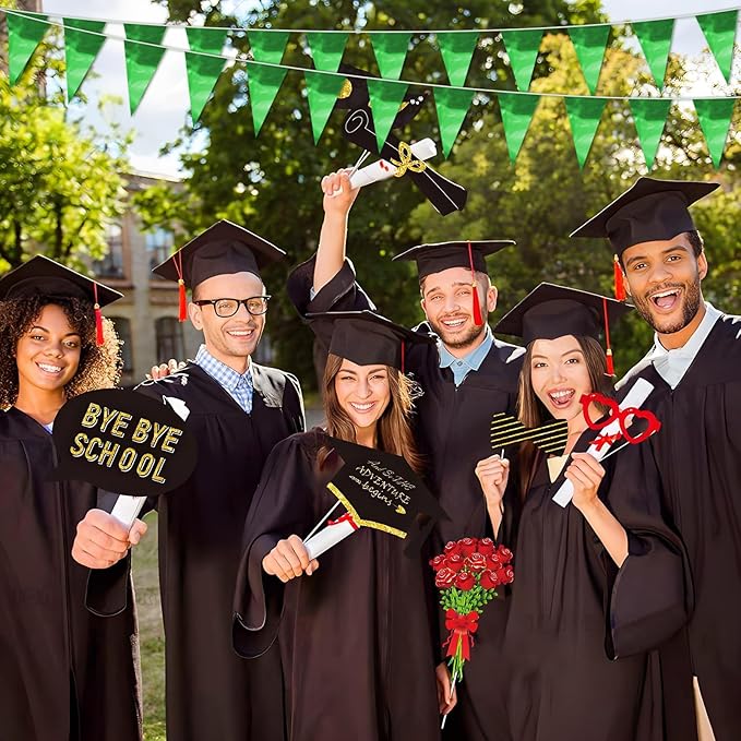 32.8FT Green Glitter Triangle Pennant Banner Flag Metallic Bunting Fabric Garland for Christmas Graduation Safari Birthday Tropical Jungles Wedding Bachelorette Engagement Party Decoration Decor