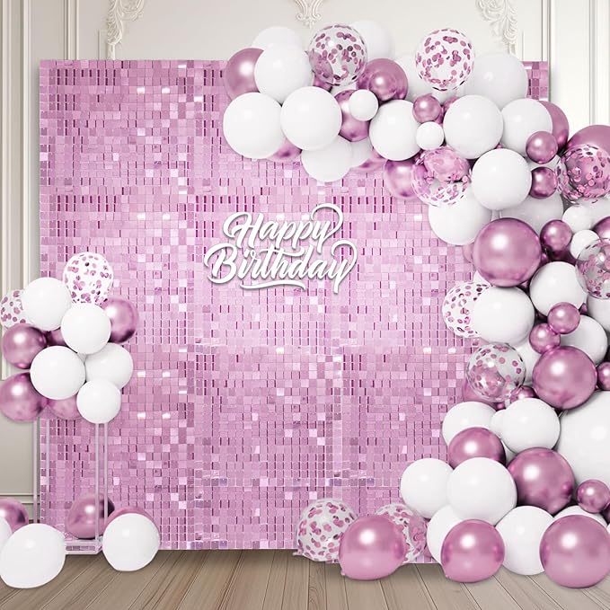 36 PCS Light Pink Shimmer Wall Backdrop, Square Sequin Photo Backdrops Panel, Glitter Wall Background for Birthdays, Weddings, Halloween, Engagements, Disco Bachelorette Party Decoration (6FTx6FT)